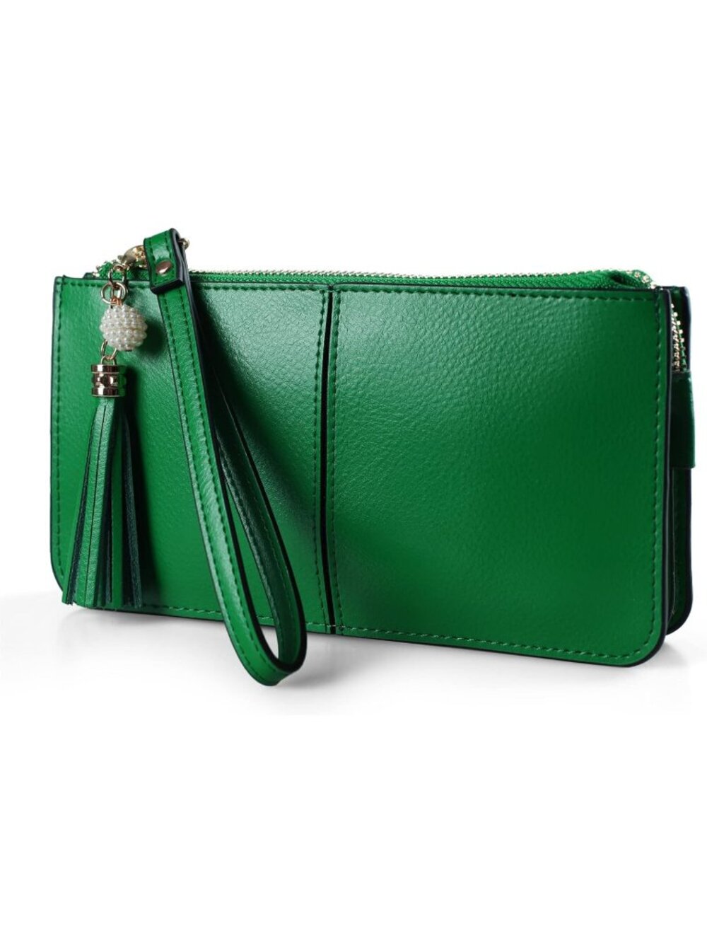 Womens Kelly Green Genuine Leather RFID Wristlet Clutch Slim Holder Wallet Purse